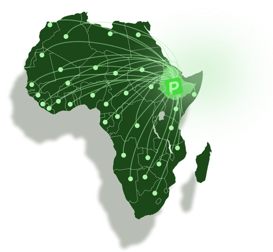 Africa network map highlighting Perago as a regional hub