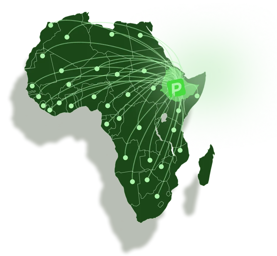 Africa network map highlighting Perago as a regional hub